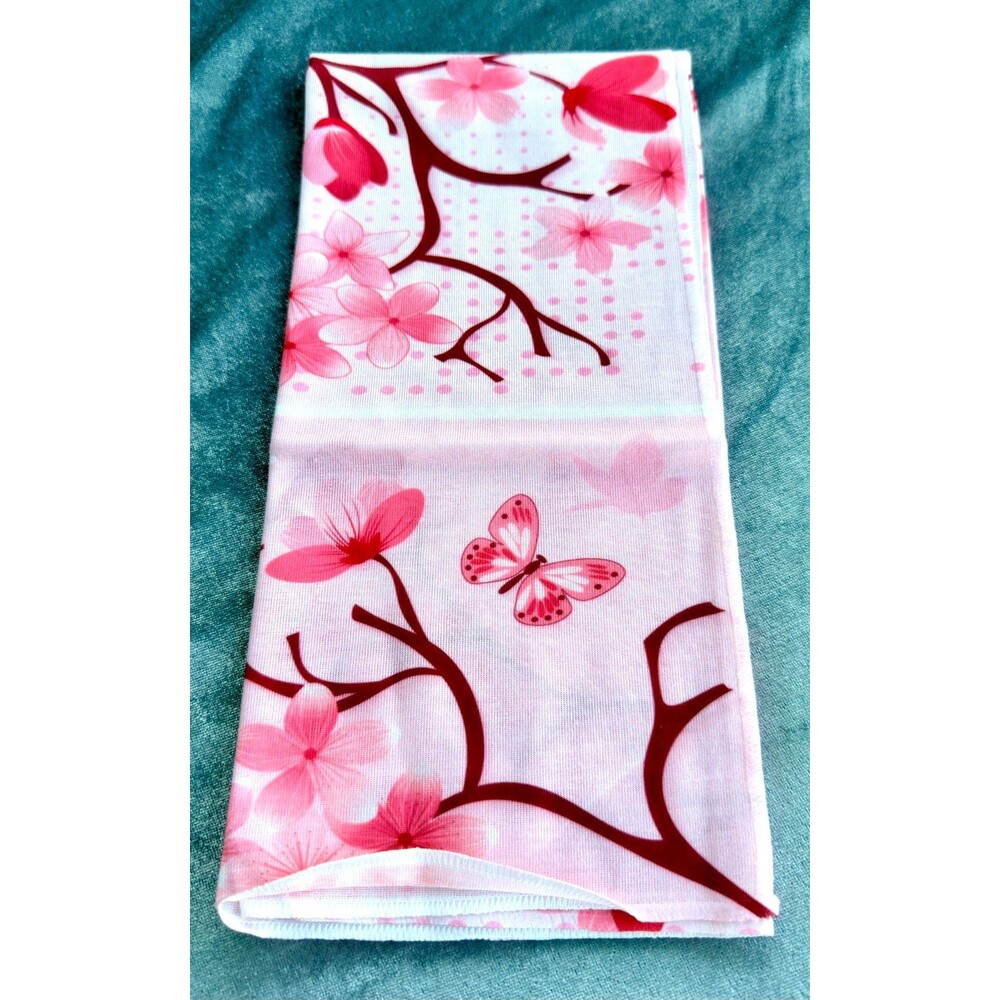 Pink Cherry Blossom Butterfly Bandana 22x22 New